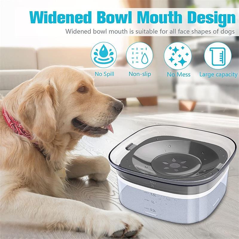 70oz spill-proof dog water bowl with visible water level—slow drinking for pets' comfort!