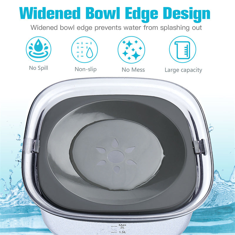 70oz spill-proof dog water bowl with visible water level—slow drinking for pets' comfort!