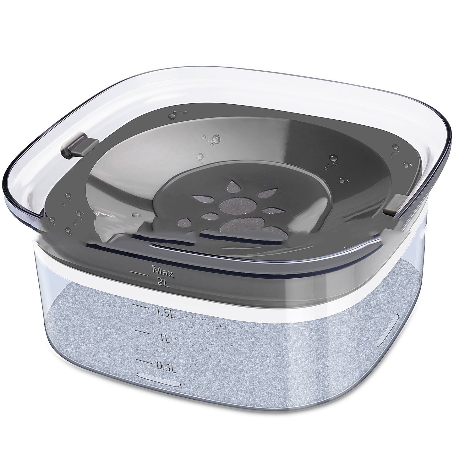 70oz spill-proof dog water bowl with visible water level—slow drinking for pets' comfort!