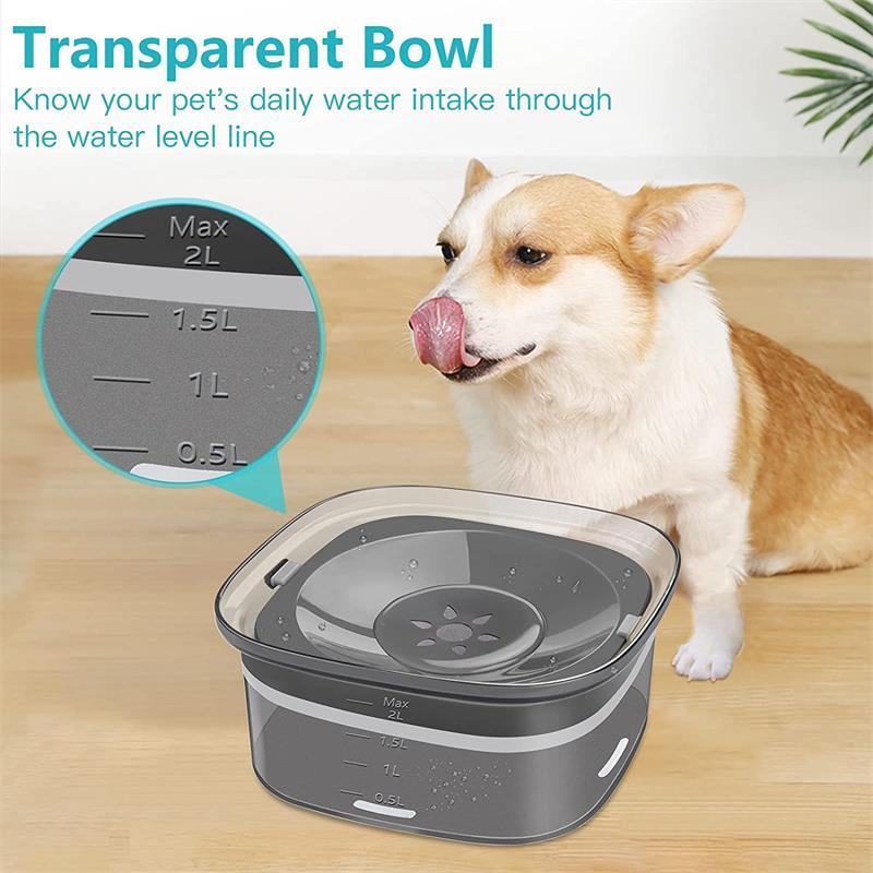 70oz spill-proof dog water bowl with visible water level—slow drinking for pets' comfort!