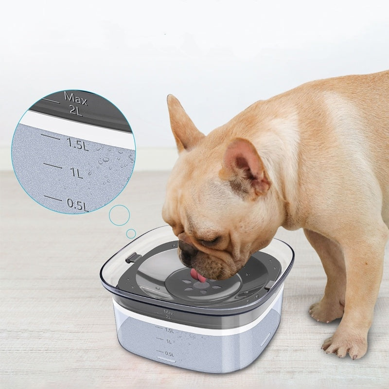 70oz spill-proof dog water bowl with visible water level—slow drinking for pets' comfort!