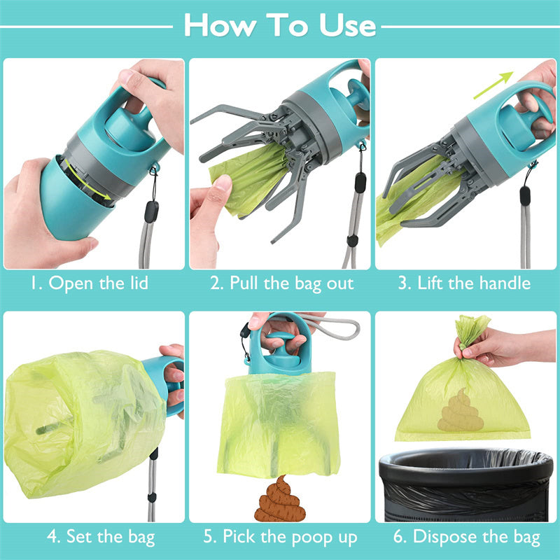 Portable 8-Claw Pooper Scooper with Built-in Bag Dispenser – Cleanups Made Easy